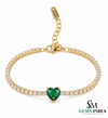 Natural Emerald Heart Center Stone Tennis Bracelet - Gift for Her