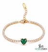 Natural Emerald Heart Center Stone Tennis Bracelet - Gift for Her