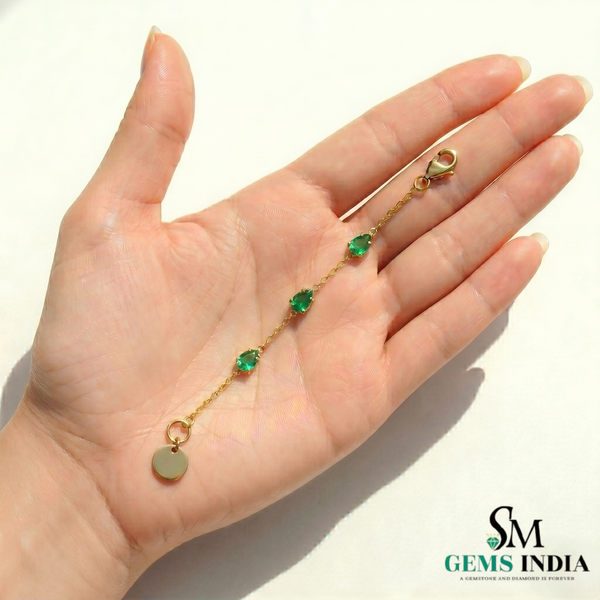 Dainty Pear Cut Emerald Chain Bracelet for Women - Fine Gemstone Jewelry Gift