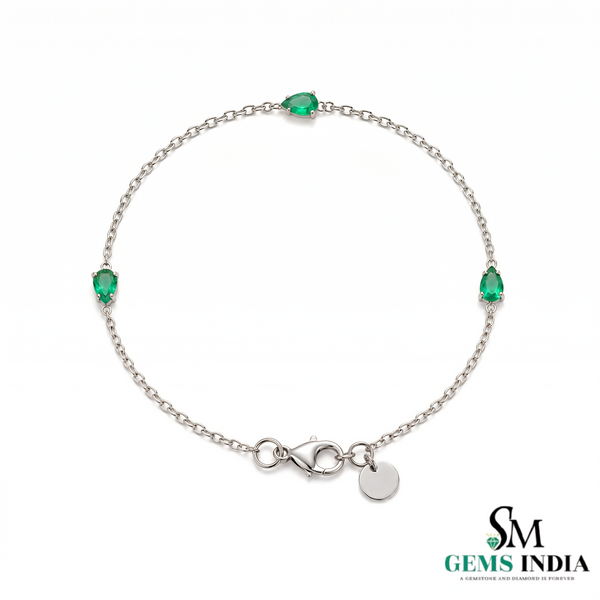 Dainty Pear Cut Emerald Chain Bracelet for Women - Fine Gemstone Jewelry Gift