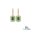 Emerald Cut Emerald & Diamond Halo Drop Earrings - Gift For Her