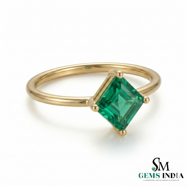 Octagon Cut Emerald Solitaire Ring in 14k Gold – Minimalist Ring