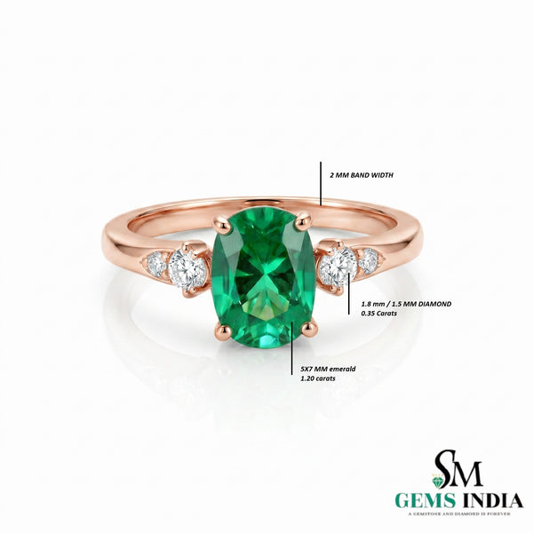 1.20 carat Oval Cut Natural Emerald and Diamond Trio Ring for Women Engagement Ring