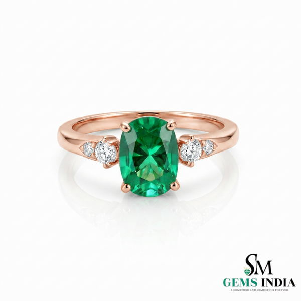 1.20 carat Oval Cut Natural Emerald and Diamond Trio Ring for Women Engagement Ring