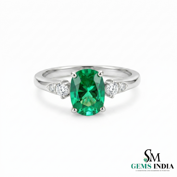 1.20 carat Oval Cut Natural Emerald and Diamond Trio Ring for Women Engagement Ring