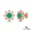 1.60 carat Daisy Flower Stud Earrings in Gold with Natural Emerald-Green Stone