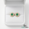 1.60 carat Daisy Flower Stud Earrings in Gold with Natural Emerald-Green Stone