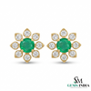 1.60 carat Daisy Flower Stud Earrings in Gold with Natural Emerald-Green Stone