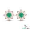 1.60 carat Daisy Flower Stud Earrings in Gold with Natural Emerald-Green Stone