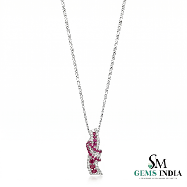 Round Natural Ruby & Baguette Diamond Statement Pendant for Women