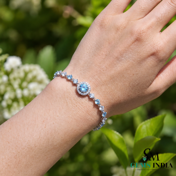 Round Natural Aquamarine Bracelet for Women - March Birthstone Gift