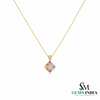 Rainbow Princess Cut Gemstone Square Pendant with Diamond Accents - Colorful Fine Jewelry