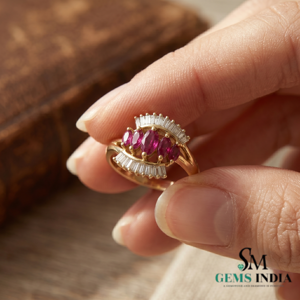 Ruby and Baguette Diamond Cocktail Ring - Fine Jewelry for Women
