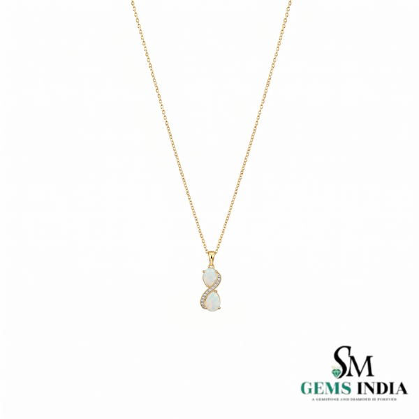 Double Pear Opal Infinity Pendant – Elegant Opal Diamond Drop Jewelry