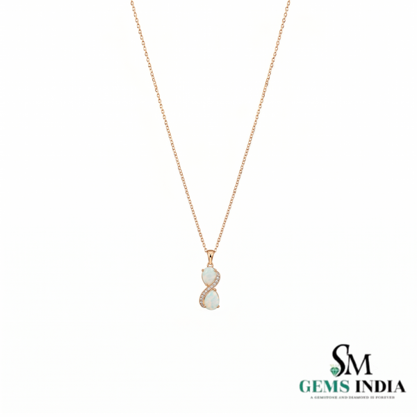 Double Pear Opal Infinity Pendant – Elegant Opal Diamond Drop Jewelry
