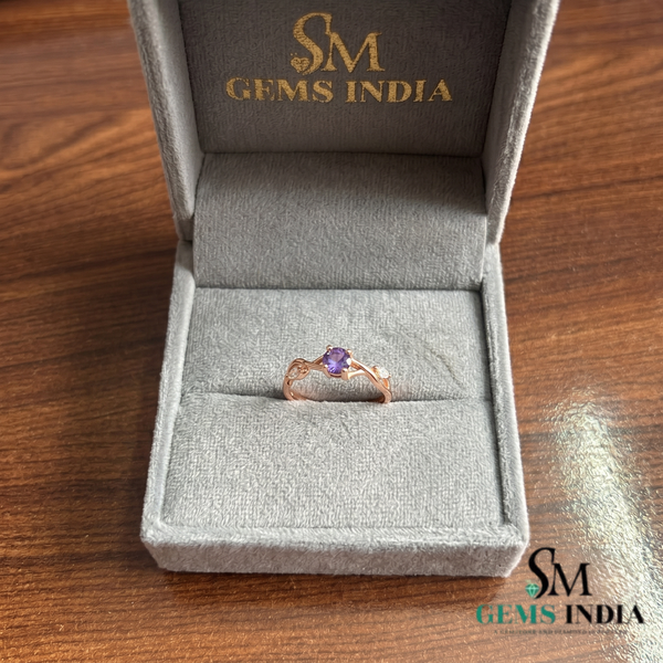 Natural Round Amethyst with Diamond Engagement Ring – February Birthstone Jewelry