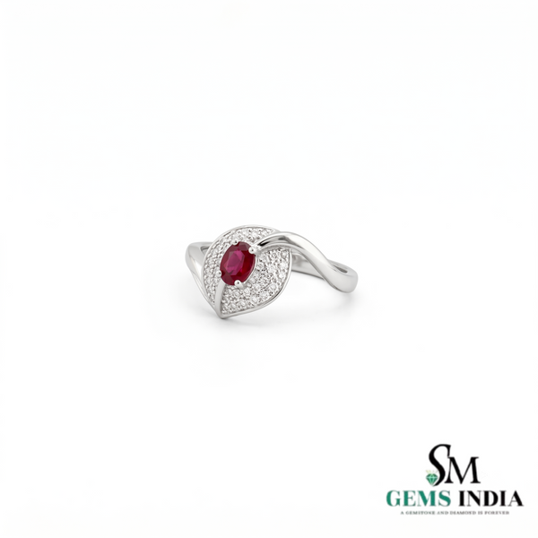 Natural Oval Ruby and Diamond Eye Ring - Unique Gold Cocktail Ring