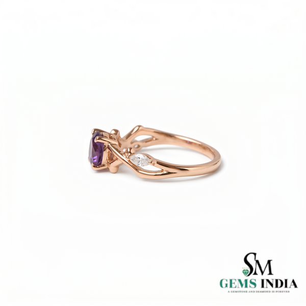 Natural Round Amethyst with Diamond Engagement Ring – February Birthstone Jewelry