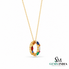 Rainbow Marquise Cut Gemstone Circle Pendant with Diamond Accents - Gift for Women
