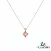 Rainbow Princess Cut Gemstone Square Pendant with Diamond Accents - Colorful Fine Jewelry