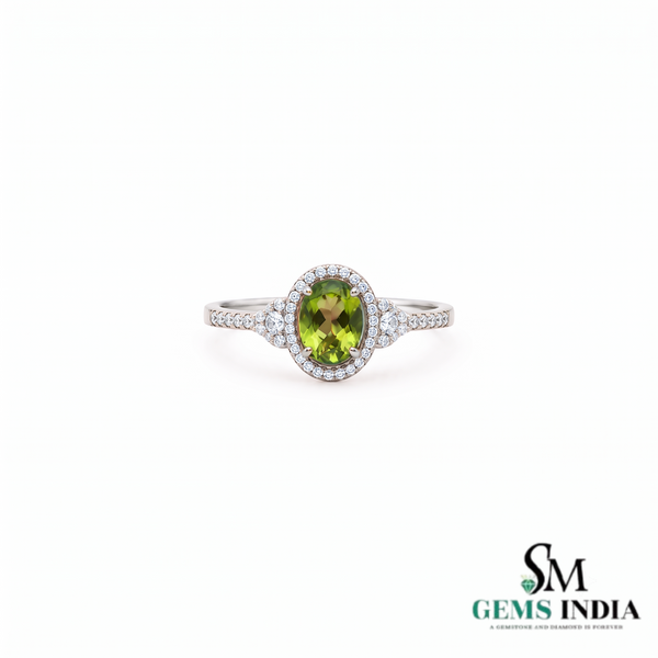 Oval Peridot Halo Engagement Ring with Diamond Accent - Timeless Fine Jewelry