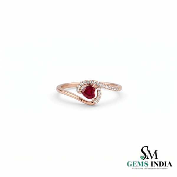 Heart Shaped Ruby & Diamond Open Ring - Romantic Promise Ring