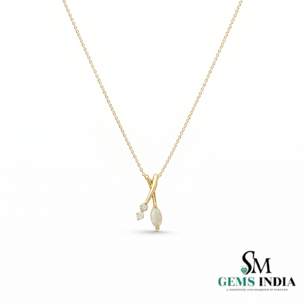 Natural Marquise Opal Drop Pendant with Diamond Accents – Luxury Fine Jewelry for Women