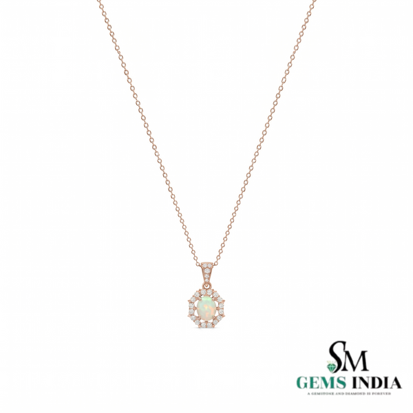 Natural Oval Opal Diamond Halo Pendant - – Vintage Inspired Diamond Opal Jewelry