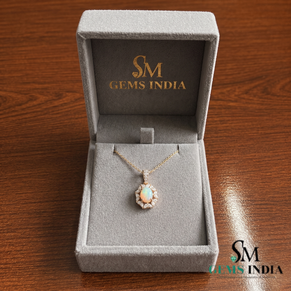 Natural Oval Opal Diamond Halo Pendant - – Vintage Inspired Diamond Opal Jewelry