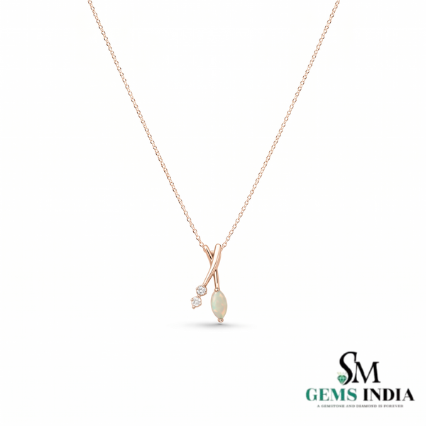 Natural Marquise Opal Drop Pendant with Diamond Accents – Luxury Fine Jewelry for Women