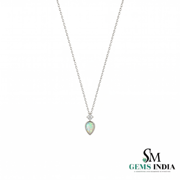 Pear Opal Solitaire Pendant with Diamond Accent - Elegant Teardrop Opal Jewelry