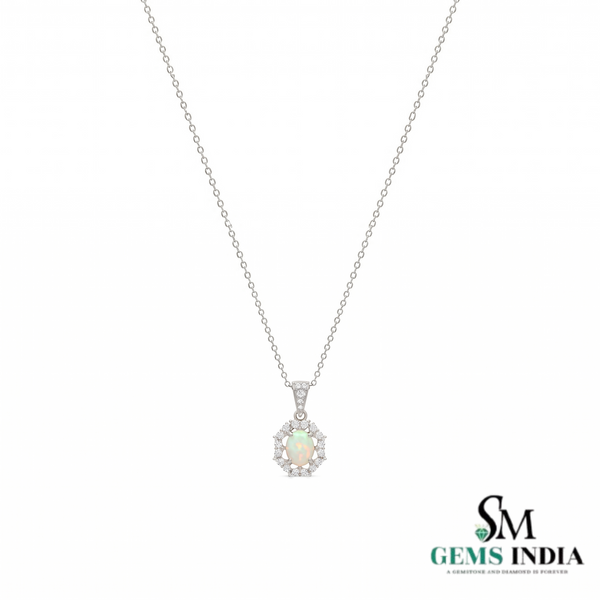 Natural Oval Opal Diamond Halo Pendant - – Vintage Inspired Diamond Opal Jewelry