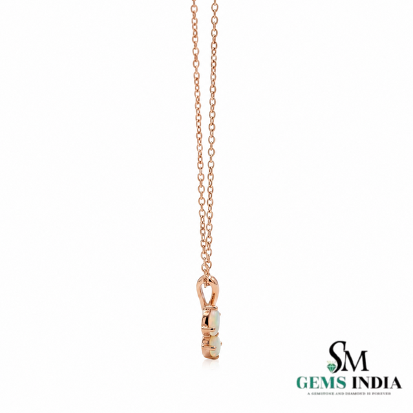 Double Oval Opal Pendant – Minimalist Opal Drop Pendant for Women