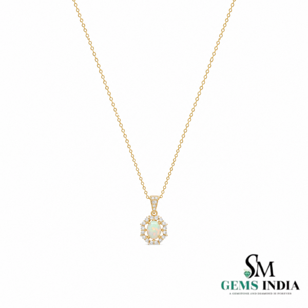 Natural Oval Opal Diamond Halo Pendant - – Vintage Inspired Diamond Opal Jewelry