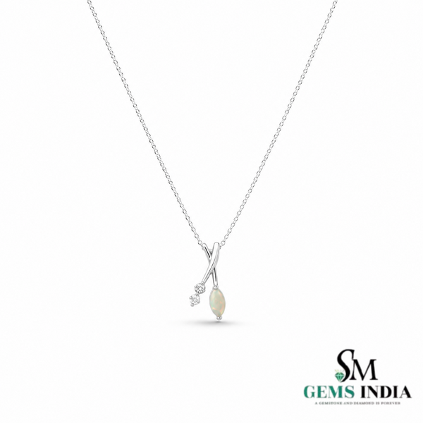 Natural Marquise Opal Drop Pendant with Diamond Accents – Luxury Fine Jewelry for Women
