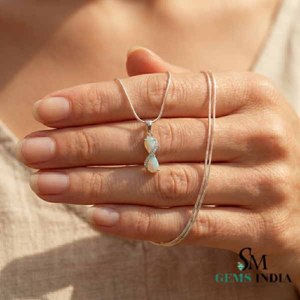 Double Pear Opal Infinity Pendant – Elegant Opal Diamond Drop Jewelry