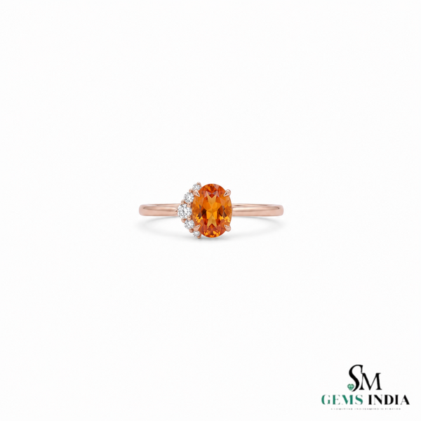 Natural Orange Citrine Oval Cut Halo Ring with Diamond Accents - Engagement Ring
