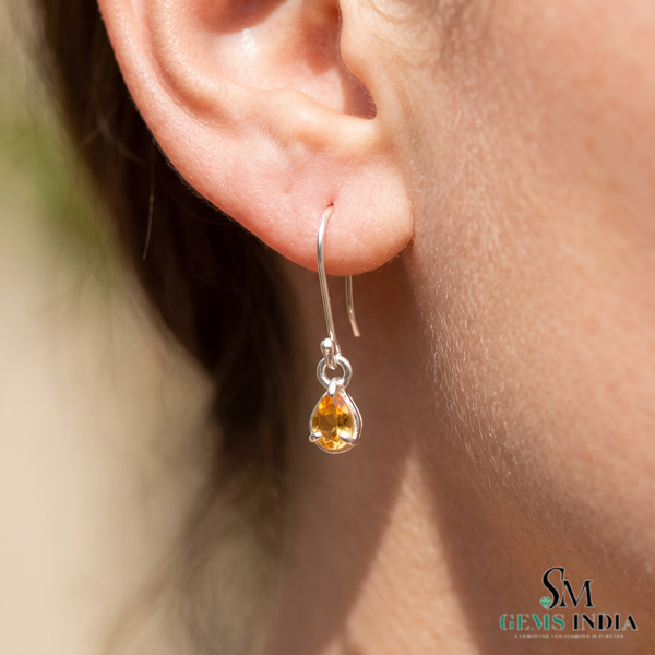 Pear Cut Citrine Drop Earrings – Elegant Dangle Gemstone Jewelry Gift For Her