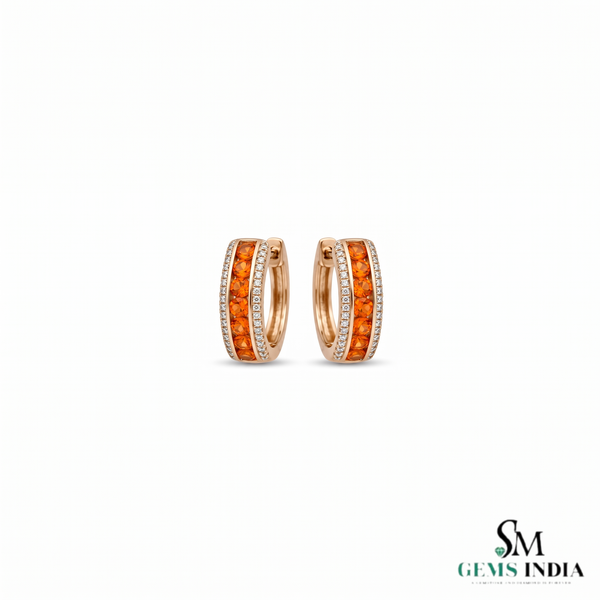 Round Citrine Hoop Earrings With Diamond Detailing - Fine Jewelry Gift For Her