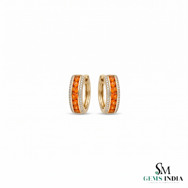 Round Citrine Hoop Earrings With Diamond Detailing - Fine Jewelry Gift For Her