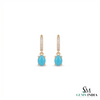 Turquoise Oval Cabochon Drop Earrings With Diamond Accents - Elegant Gift For Her