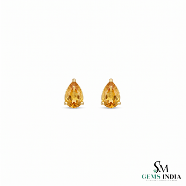 Pear Cut Natural Citrine Earrings – Minimalist Stud Earrings & Gift For Her