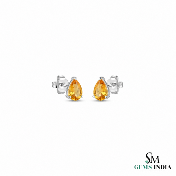 Pear Cut Natural Citrine Earrings – Minimalist Stud Earrings & Gift For Her
