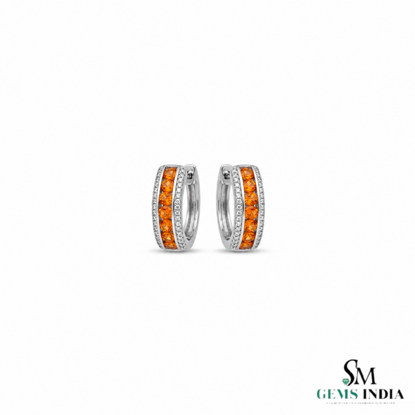 Round Citrine Hoop Earrings With Diamond Detailing - Fine Jewelry Gift For Her