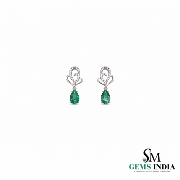 Pear Shaped Emerald & Diamond Drop Stud Earrings - Fine Jewelry for Women