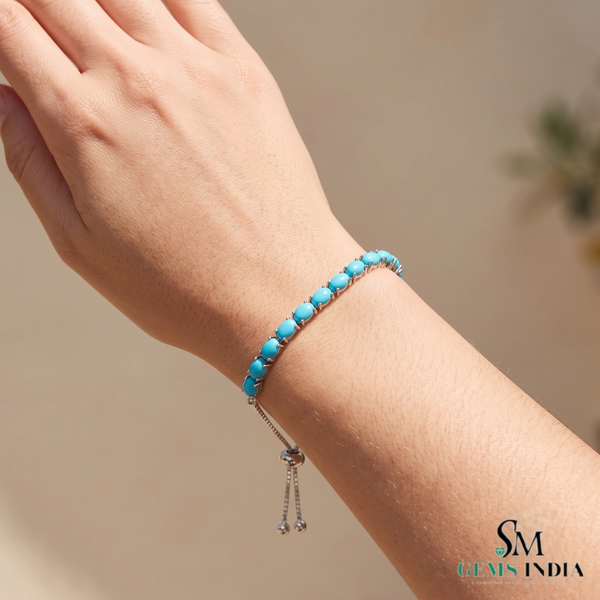 Elegant Oval Turquoise Tennis Bracelet– Timeless Fine Jewelry