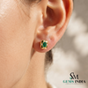 Emerald Cut Emerald Stud Earrings with Diamond Accents - Emerald Gift for Her