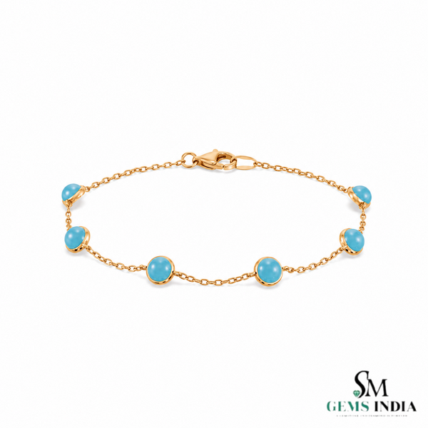 Round Turquoise Blue Gemstone Station Bracelet – Luxury Statement Jewelry For Her