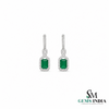 Emerald Cut Emerald Diamond Halo Huggie Hoop Drop Earrings - Emerald Drop Earrings
