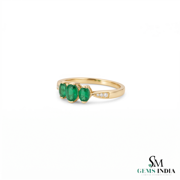 Elegant Triple Oval Emerald Ring With Diamond Accent - Elegant Gift For Her
